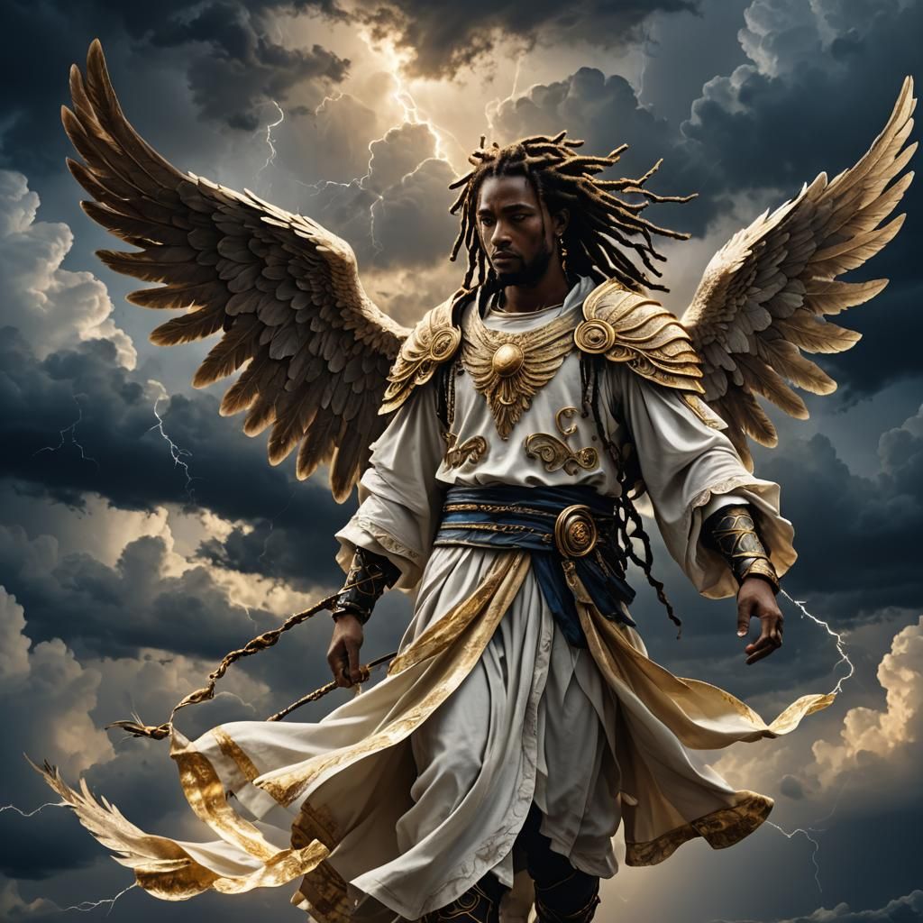 Black Angel in Stormy Clouds, Digital Matte Painting