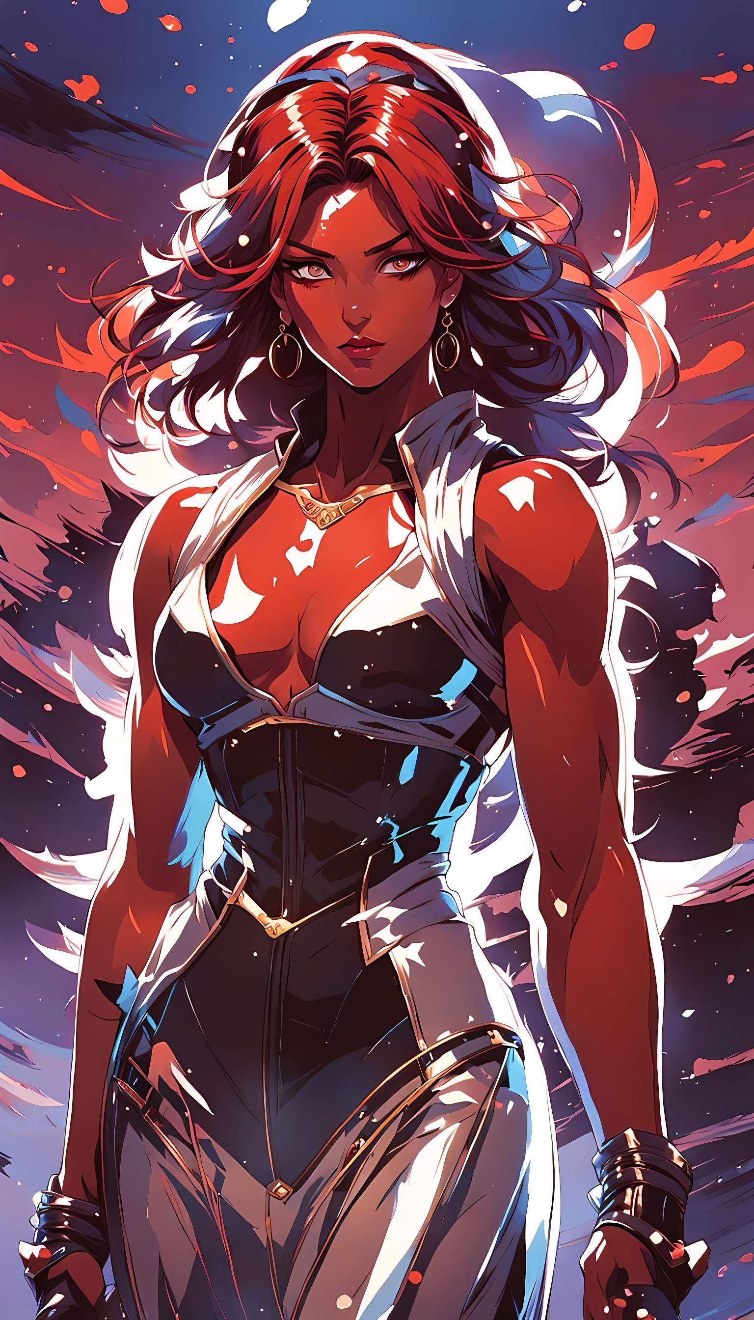 Anime Muscle Woman in Surrealist Floral Scene