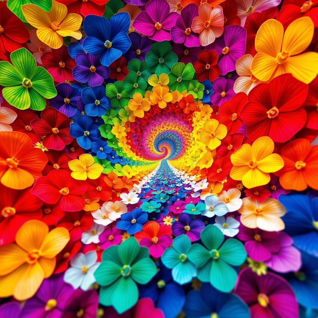 Vibrant Fractals in Nature: Eight-Petaled Flowers in Kaleido...