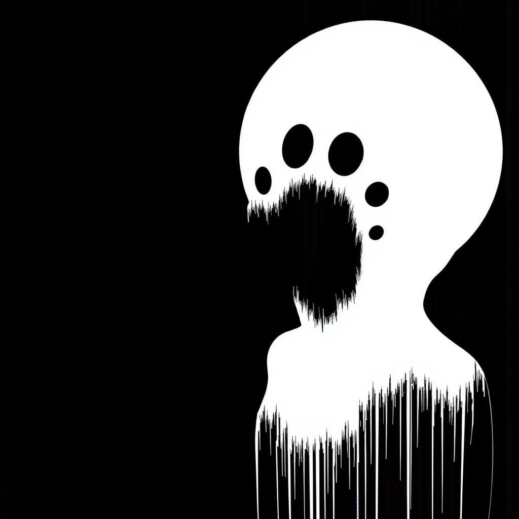 Ominous Human Silhouette in Disintegrating Minimalist Portra...