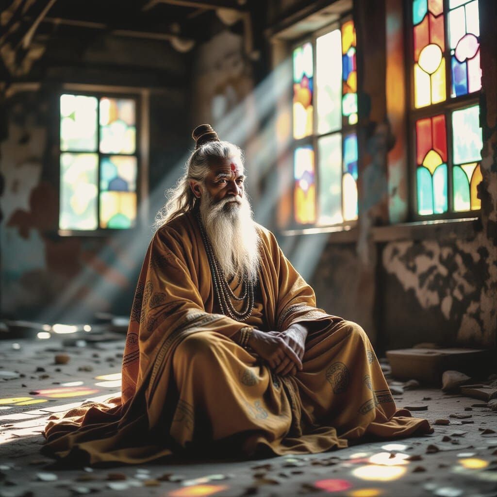 Hummin Guru in Sunlit Warehouse Portrait