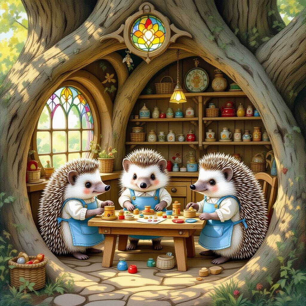 Hedgehog Toy Shop in Art Nouveau Style