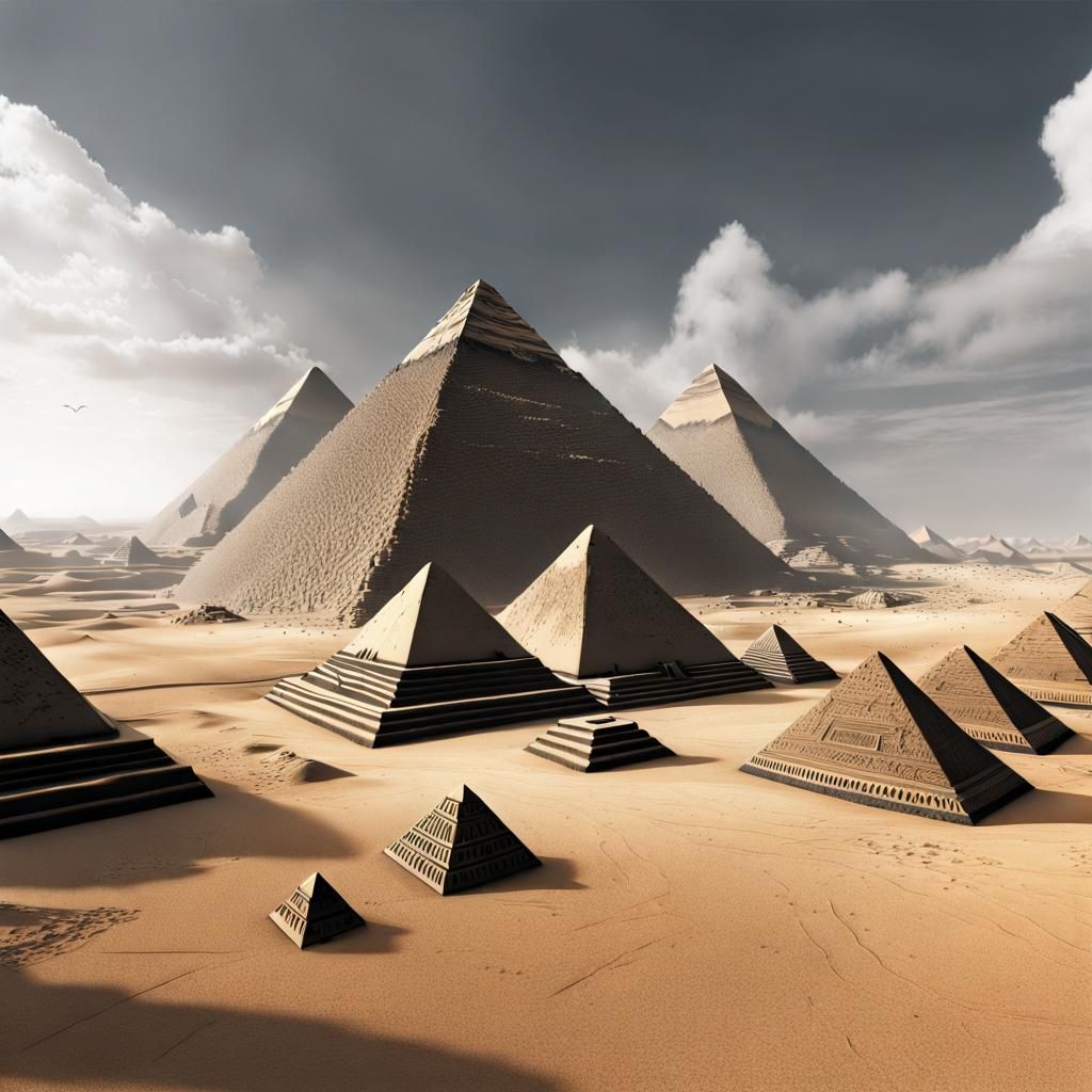 Pyramids of Giza in Black and White Line Art
