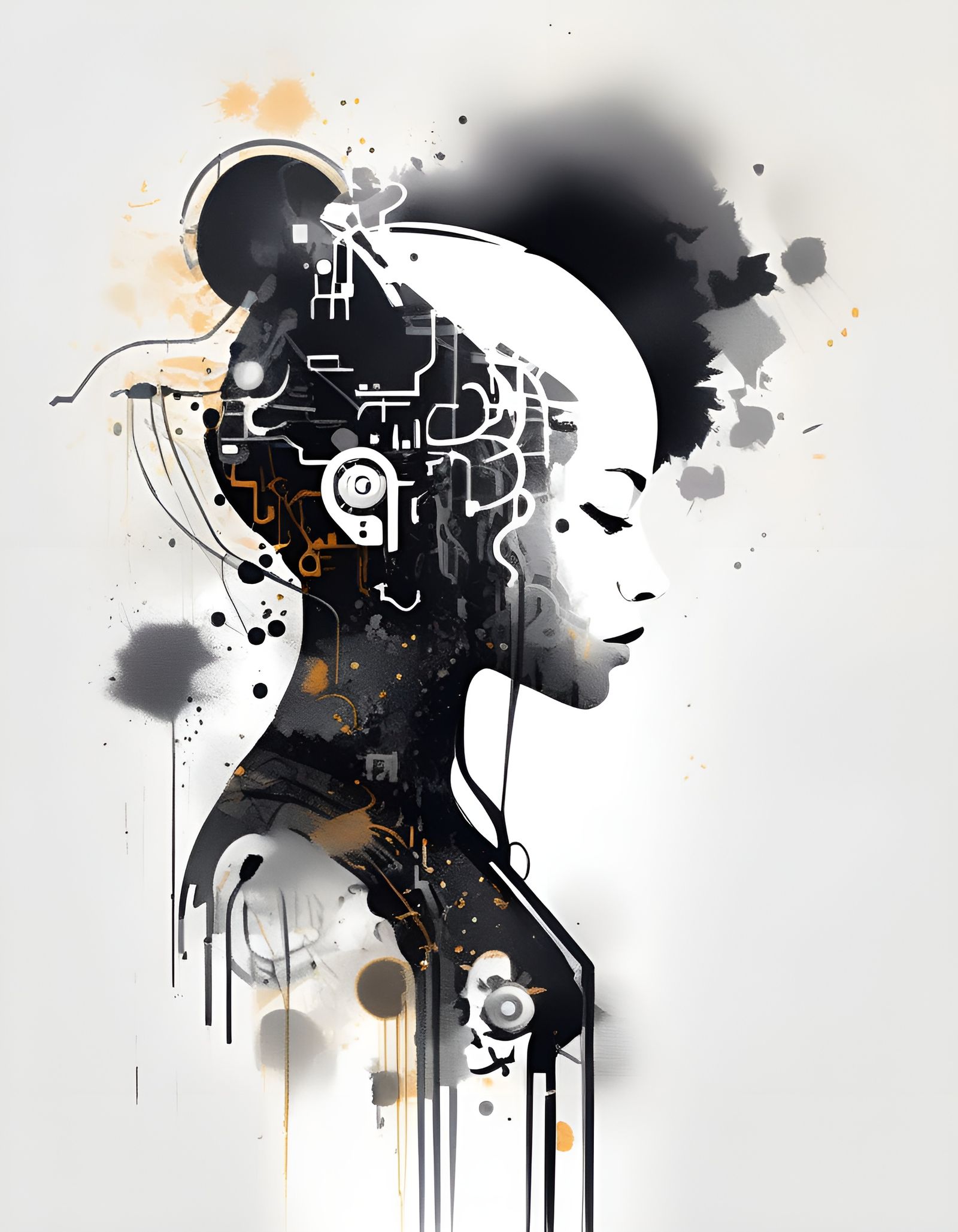Cybernetic Women Silhouettes in Minimalist Ink Painting