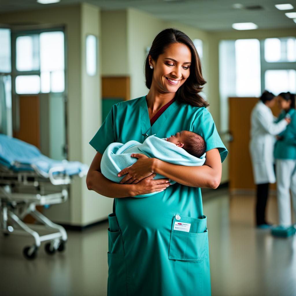 Midwife Holding Newborn Baby in Hospital