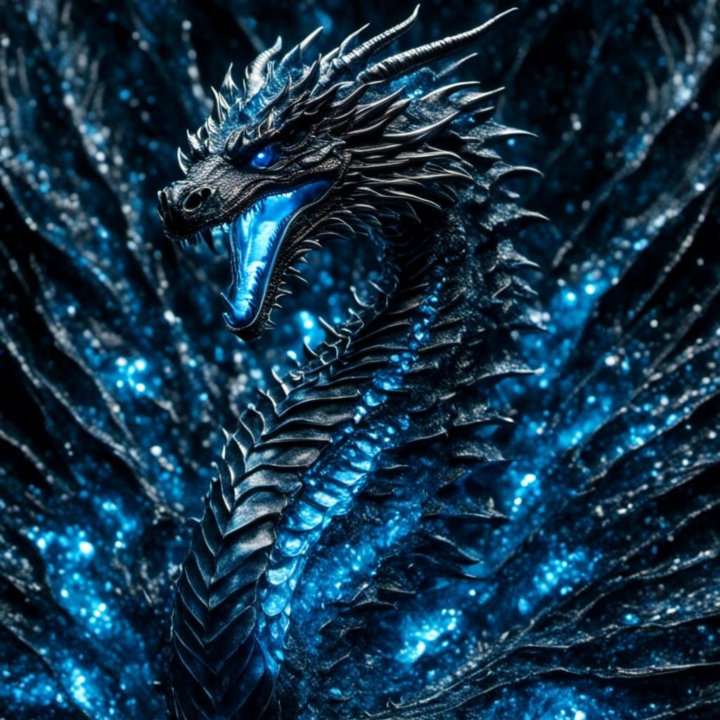 Vantablack Ice Dragon in Hyperrealistic Neon Photo