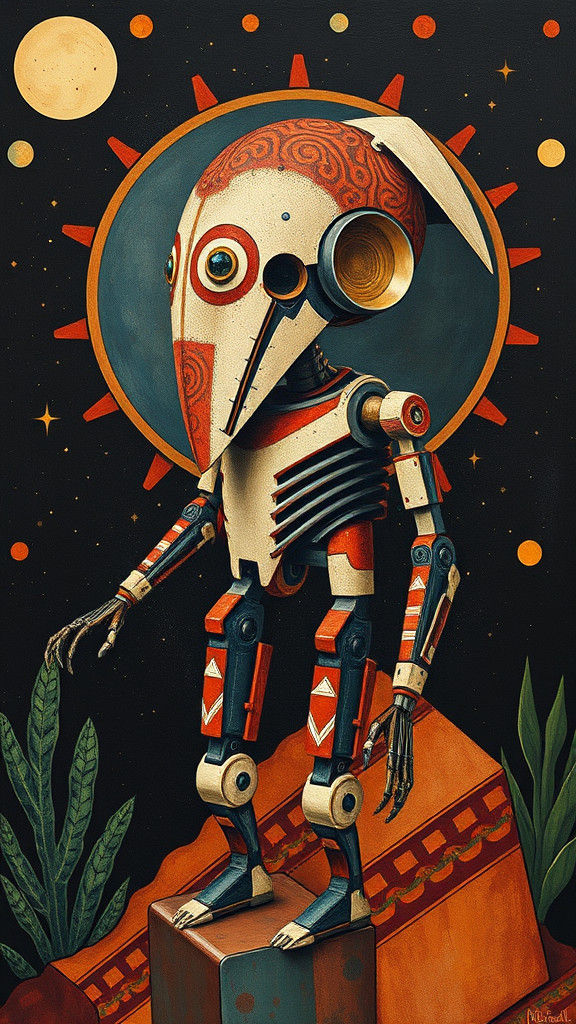 Minimalist Aztec Robot in Geometric Style