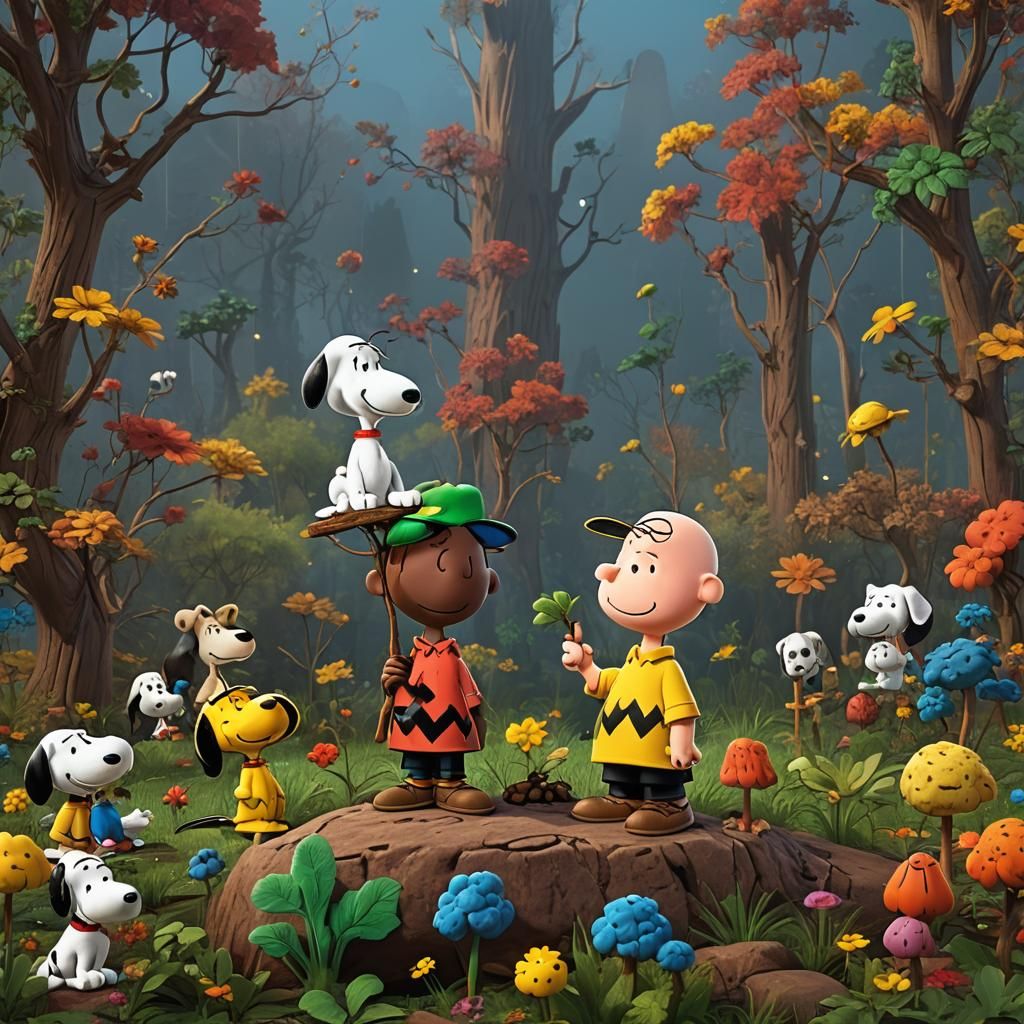 Cartoon Characters Share a Moment in Detailed Art