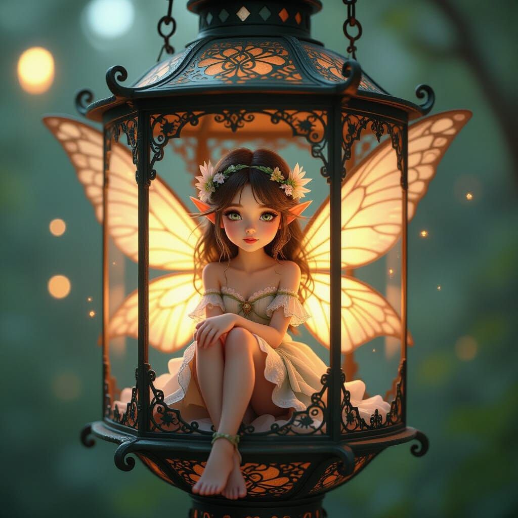 Fairy in Lantern, Hyperrealistic Fantasy Art