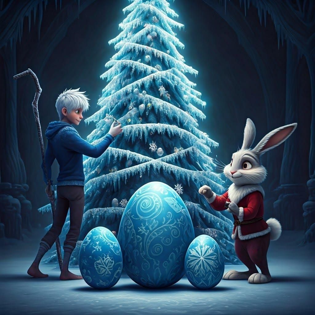 Epic Christmas Tree Decorating Scene with Magical Creatures