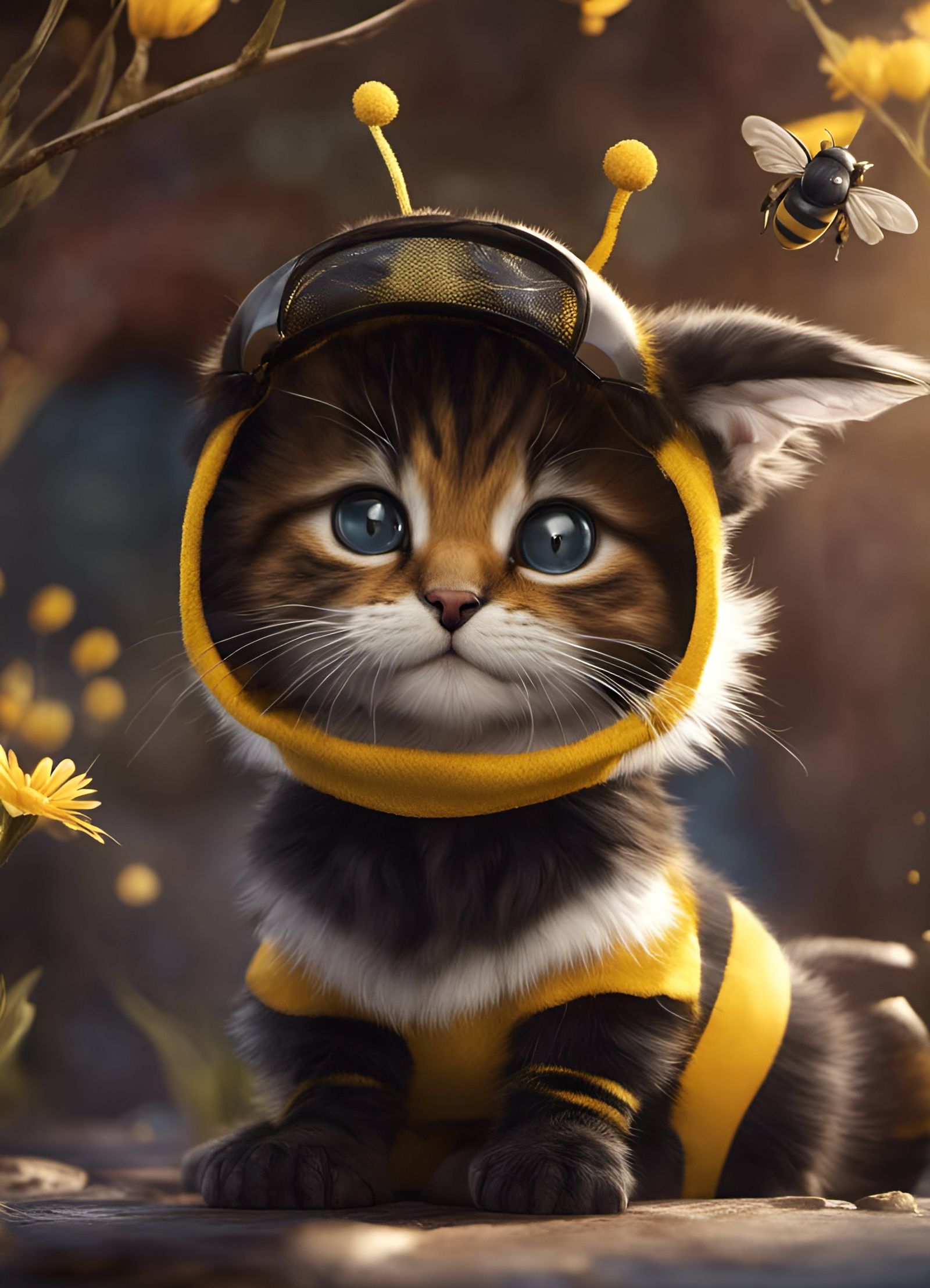 Cute Kitten Dressed as Bee in Fantasy Art