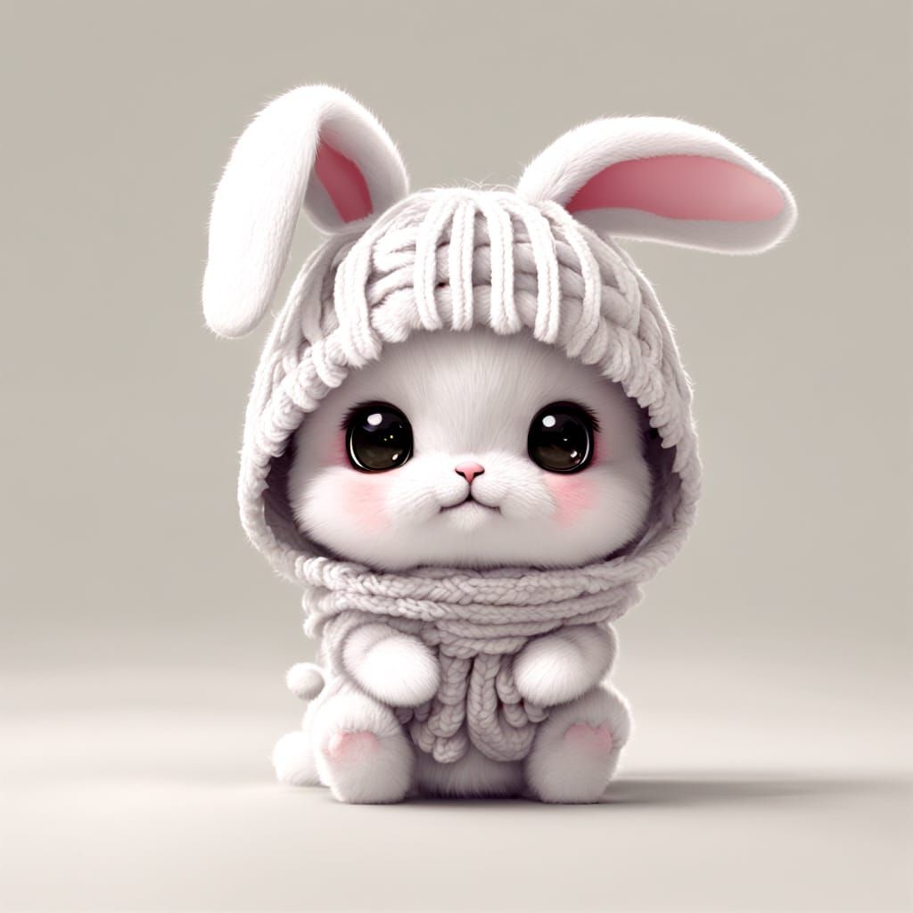 Adorable Chibi Rabbit with Fluffy Pom Pom Tail