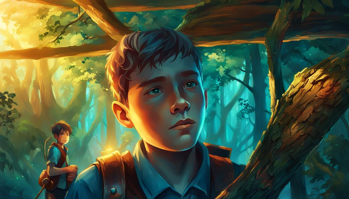 Mysterious Boy in Ancient Forest: Fantasy Art
