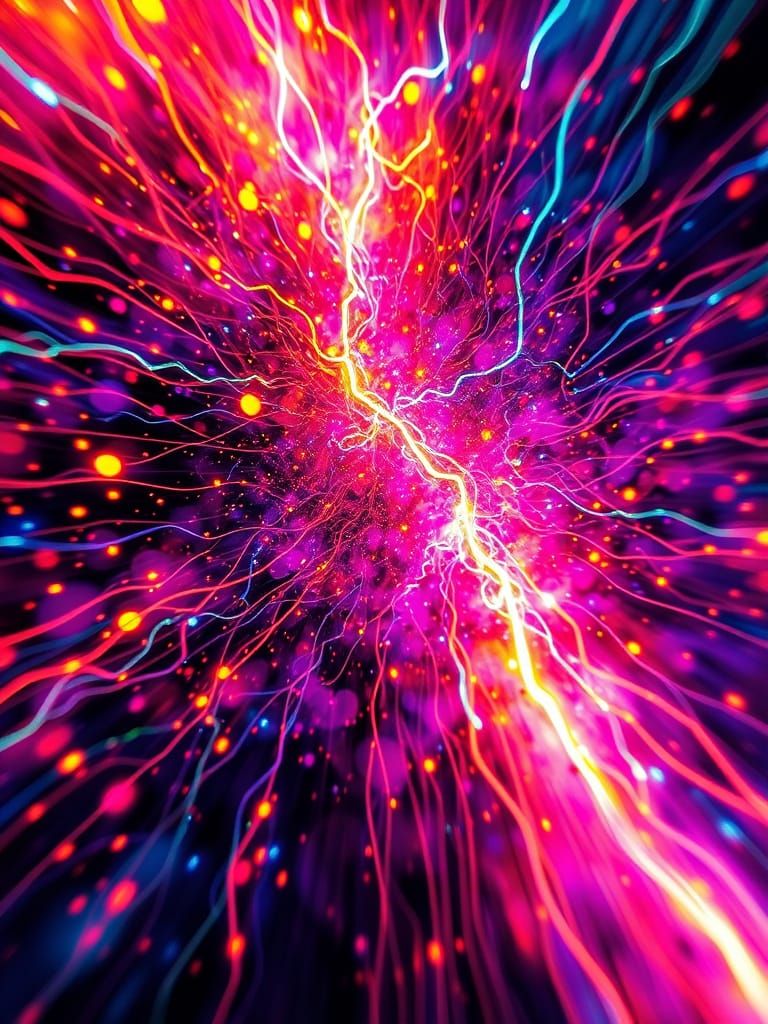 Vibrant Neon Abstract Art with Energetic Trails