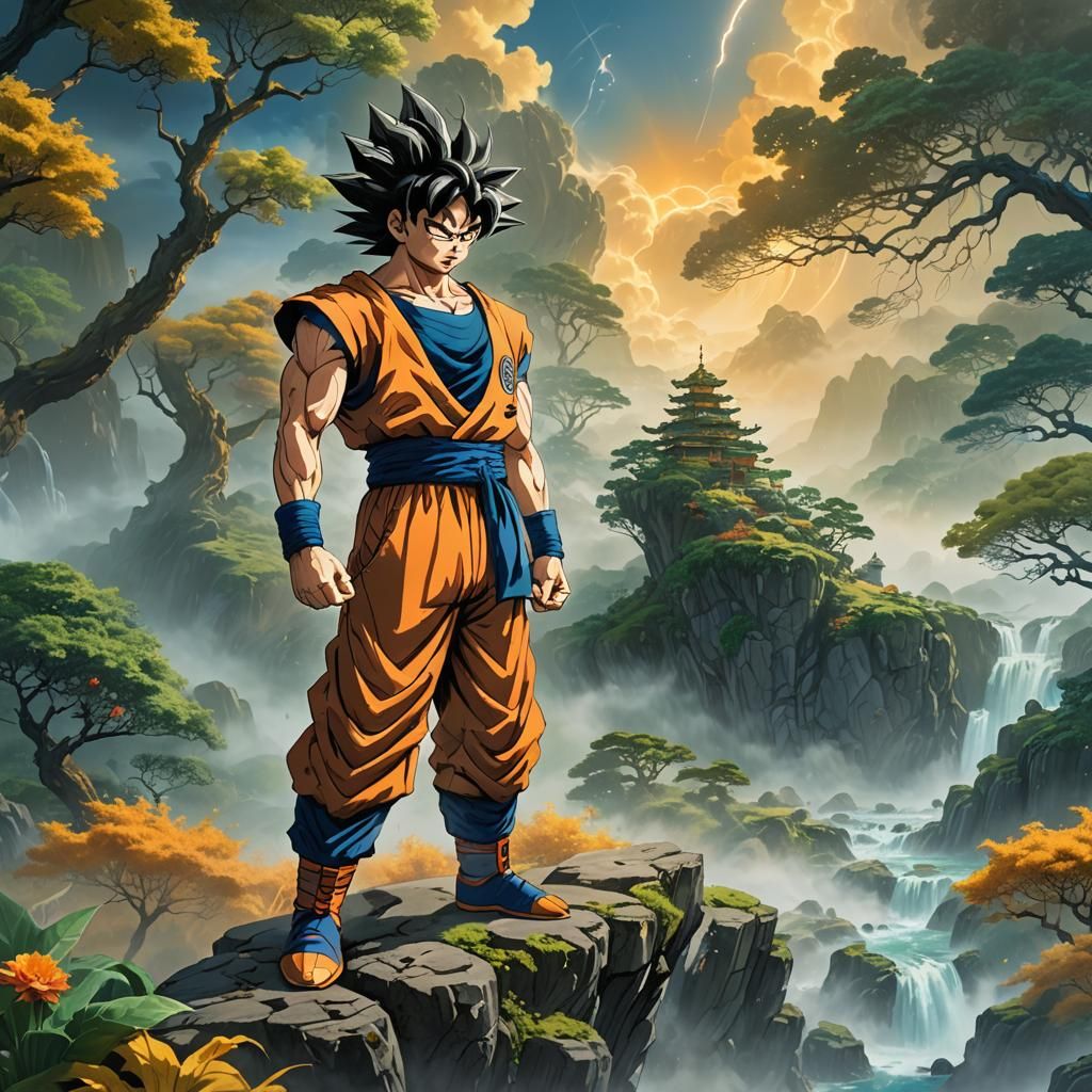 Son Goku in Dreamlike Landscape: Matte Painting