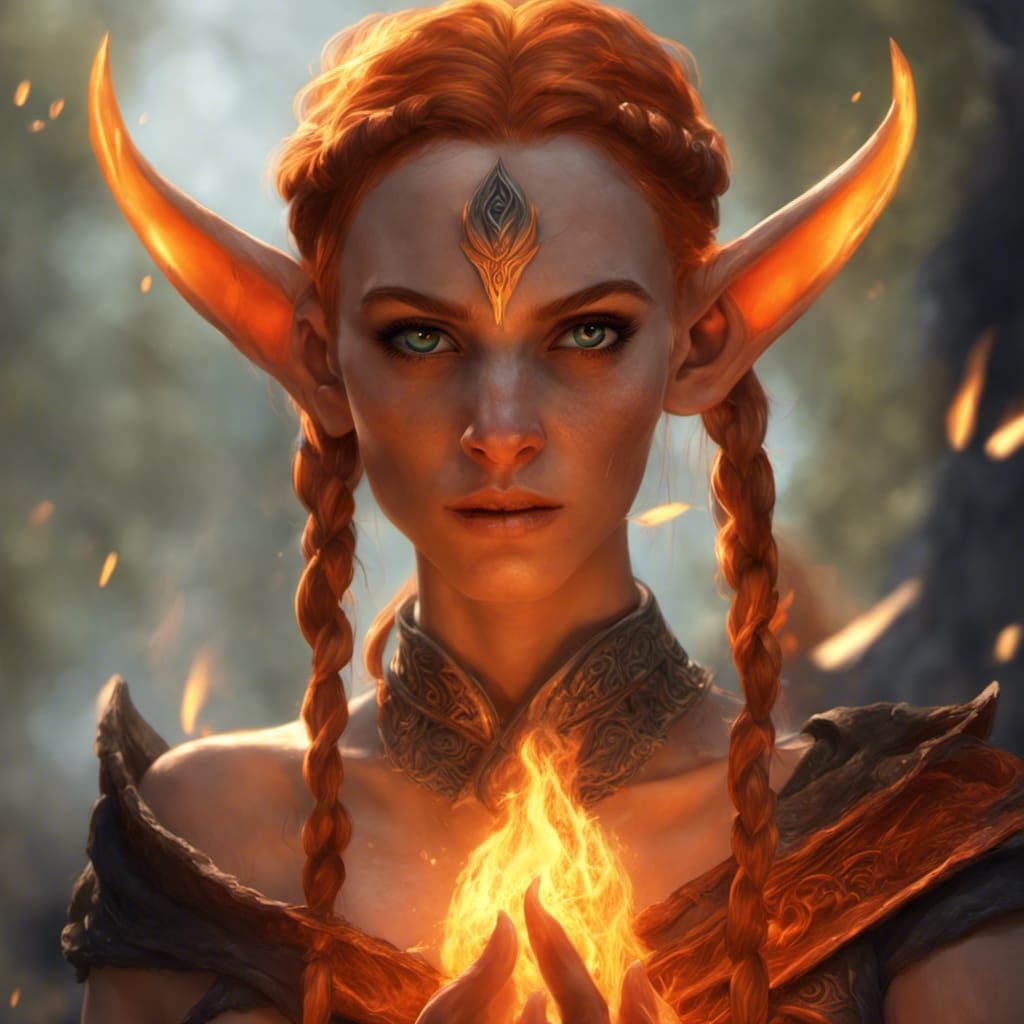 Eladrin Elf in Fiery Rage: Dark Fantasy Art