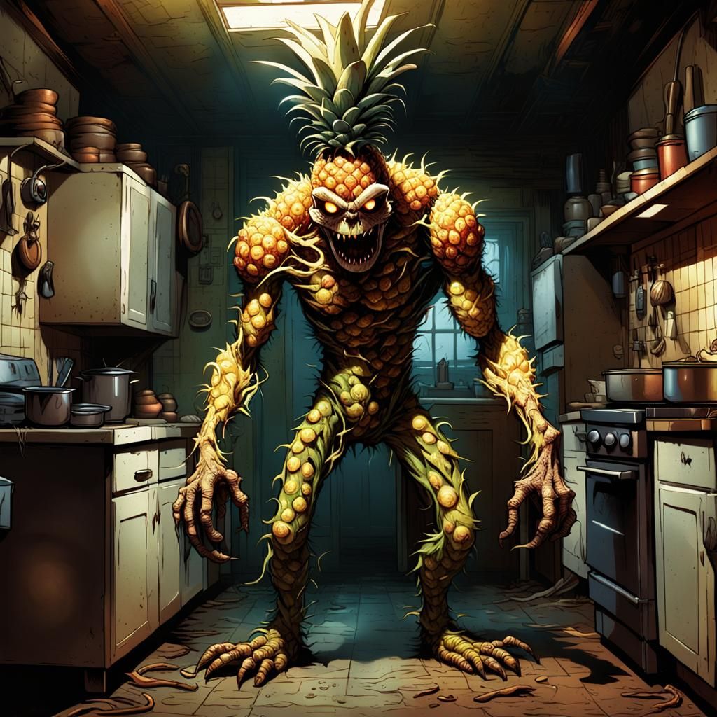 Creepy Pineapple Monster in Comic Book Art