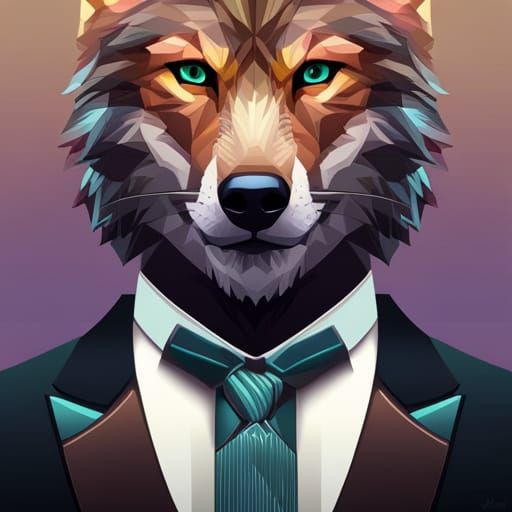 Wolf in Tuxedo: Hyperdetailed Digital Portrait