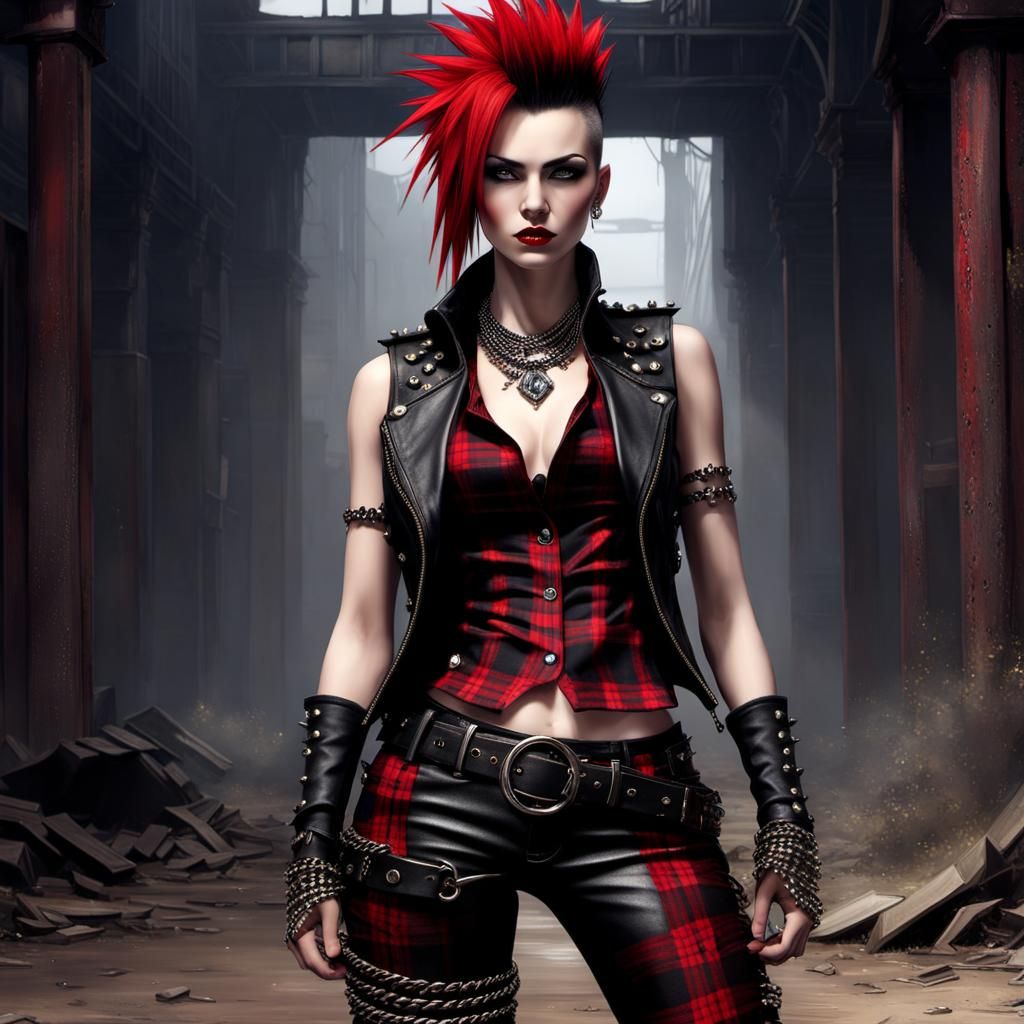 Punk Girl with Mohawk in Abandoned Warehouse