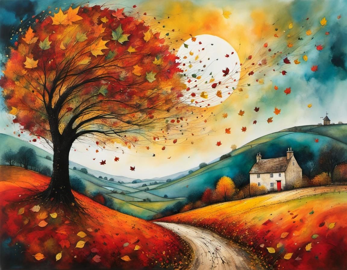 Whimsical Autumn Leaves Swirling in the Wind