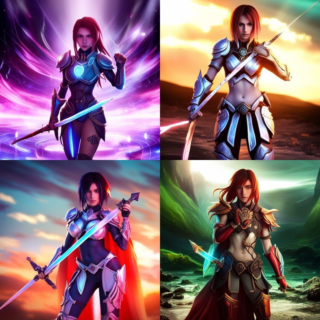 Anime Warrior Cosplay with Neon Sword and Shield