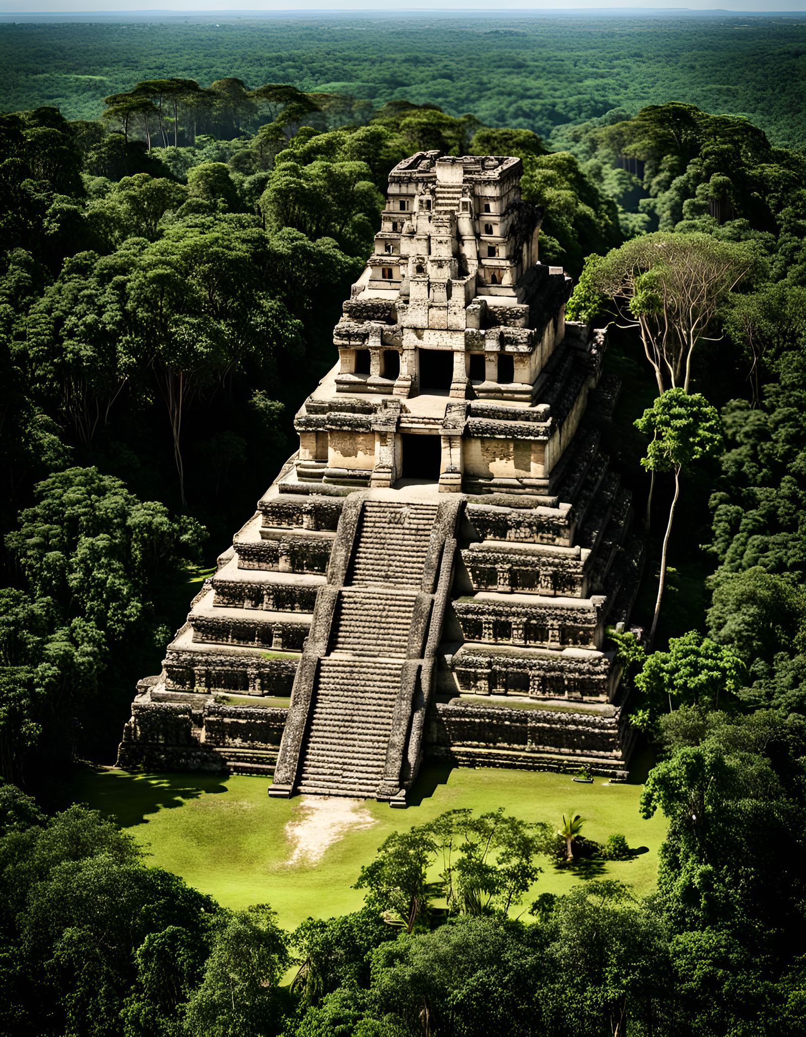 Mayan Temple Amidst Jungle Foliage
