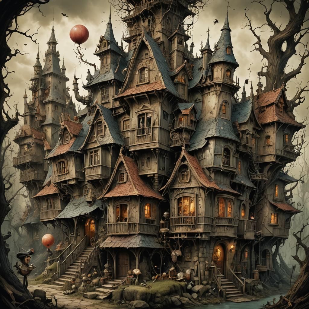 Haunted House in a Surreal Fairytale Style