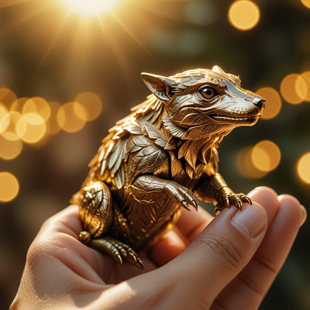 Golden F-22 Raptor Miniature in a Female Hand