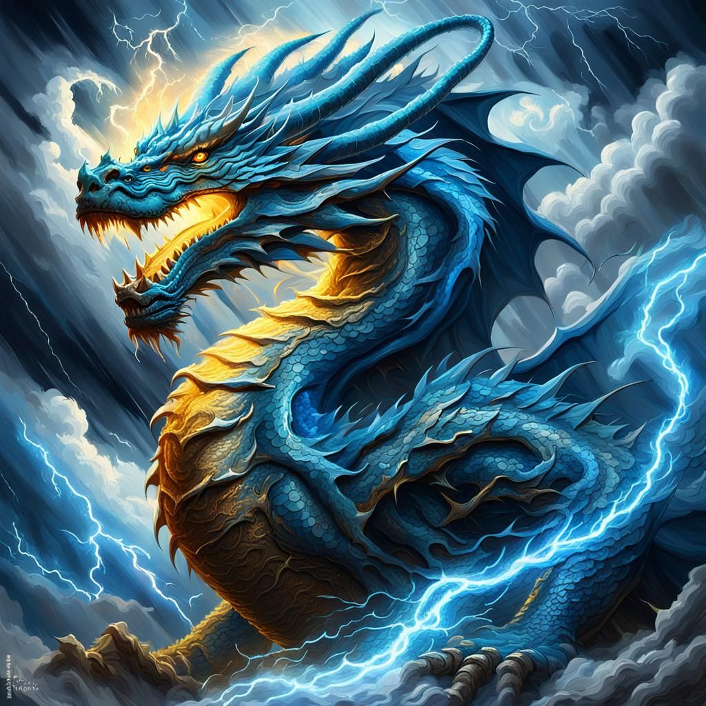 Storm Dragon in Vibrant Oil Painting