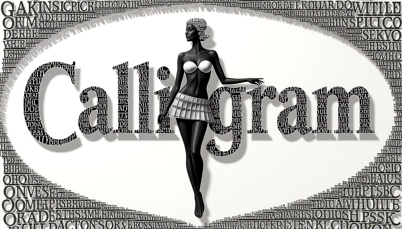 Text-Based Calligram of Woman in Embossed Style