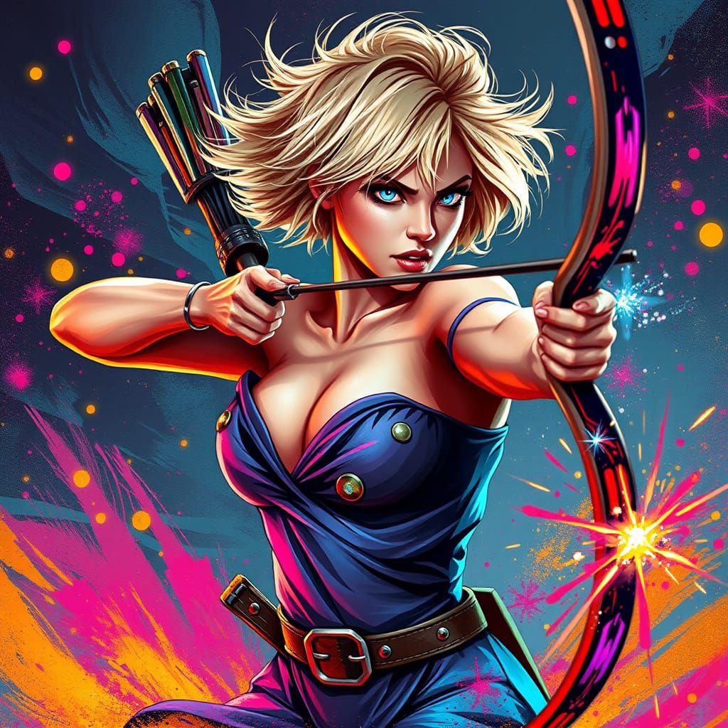Fierce Blonde Archer in Vibrant Graffiti Style
