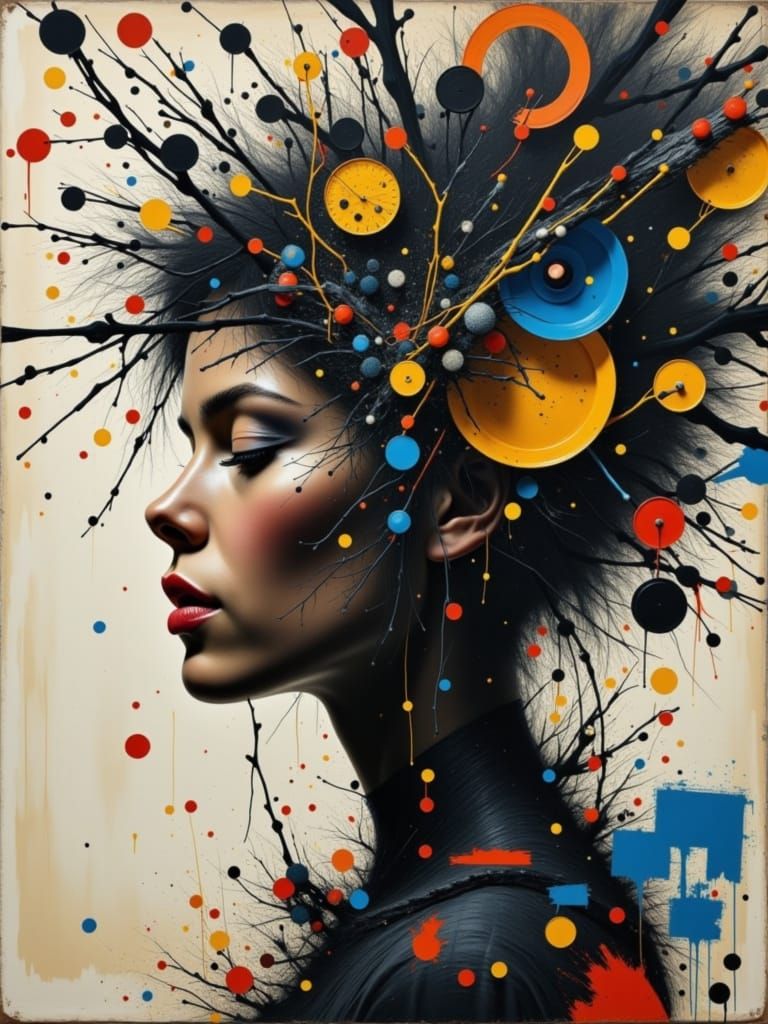 Fragmented Varga Woman with Circuitry, Abstract Expressionis...