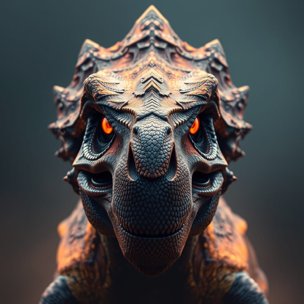 Surreal Portrait of Ankyntrosaurus, Illuminated by Golden Li...