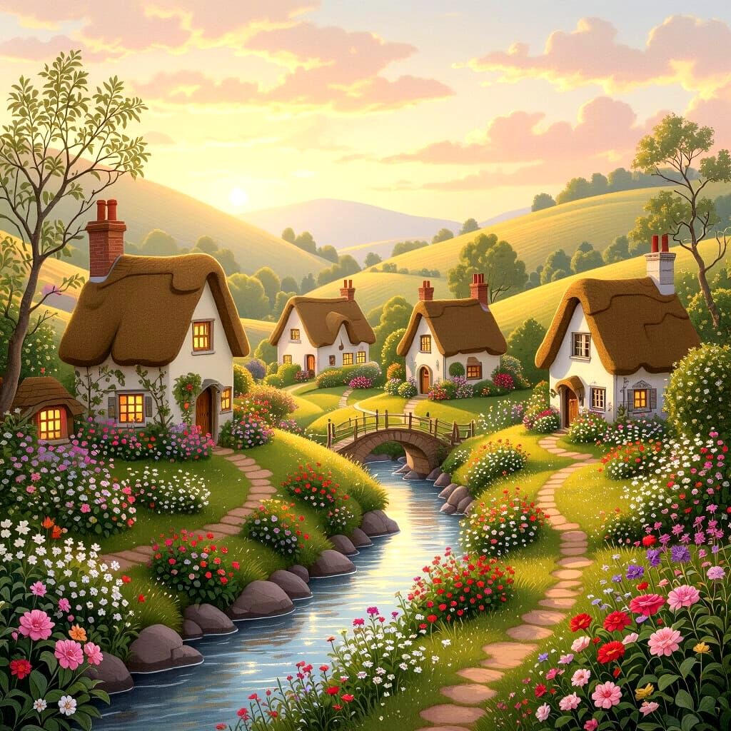 Enchanting Fairy Village Watercolor Painting