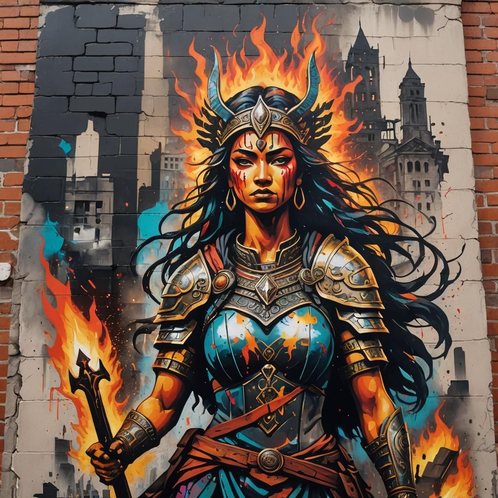 Ancient Warrior Goddess Street Art Portrait