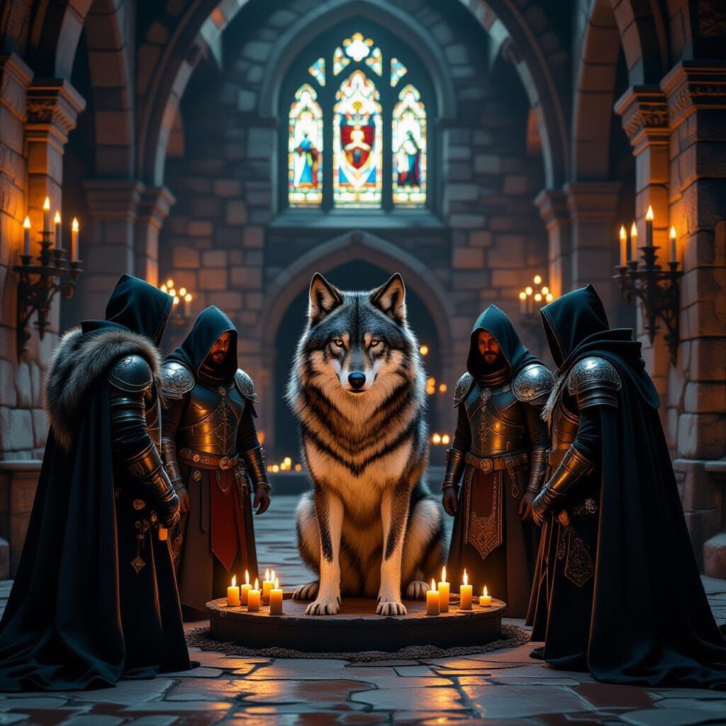 Medieval Wolf Pack in Candlelit Castle