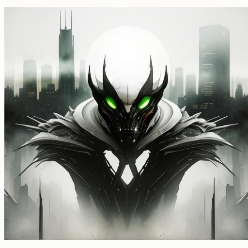 Alien Creature in Dystopian Cityscape: Double Exposure