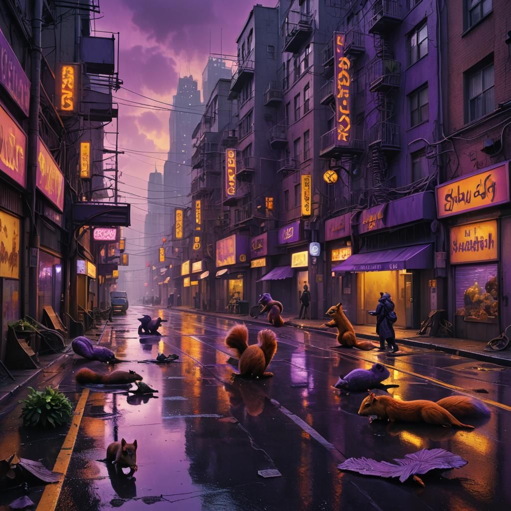 Tentacled Squirrels Roam a Neon-Lit Future