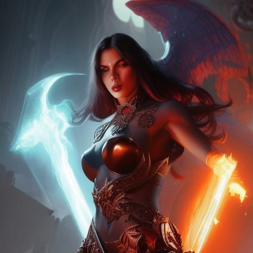 Hyperdetailed Demon Woman Concept Art Portrait