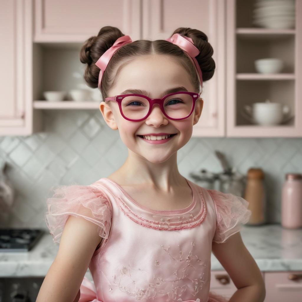 Ballerina Girl with Pink Glasses in Ryden Style