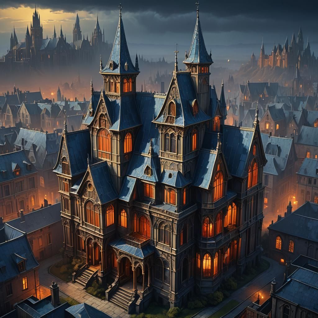 Neogothic Haunted House in Moebius Style