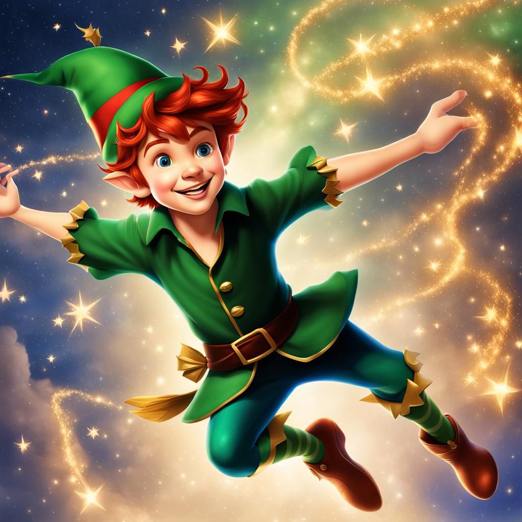 Disney's Peter Pan Floating in Starry Sky