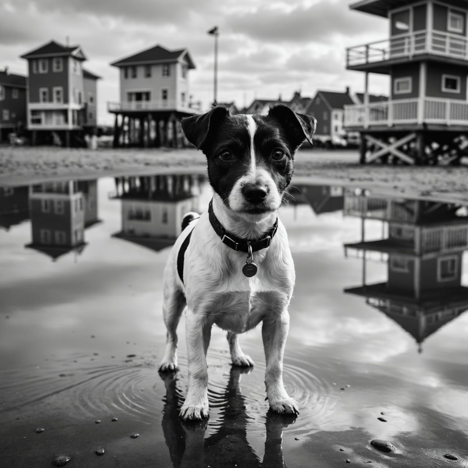 Surrealist Beach Portrait of Russell Terrier in Symmetrical...