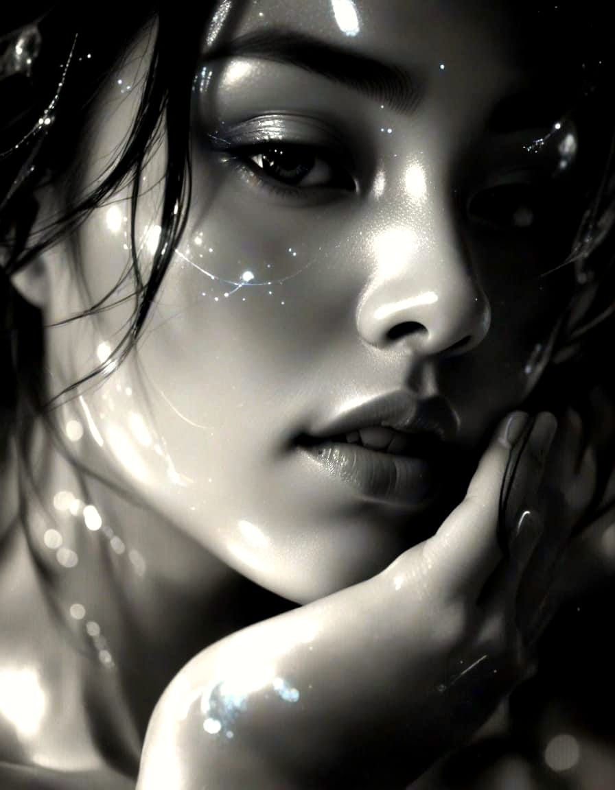 Biopunk Goddess Amidst Swirling Stardust in Digital Art