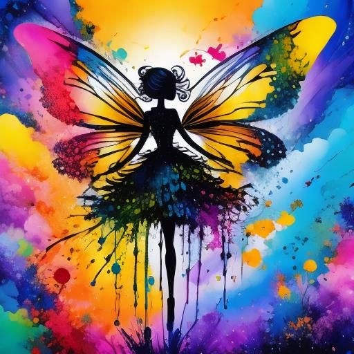 Fairy in Paint Splashes: Whimsical Splash Art