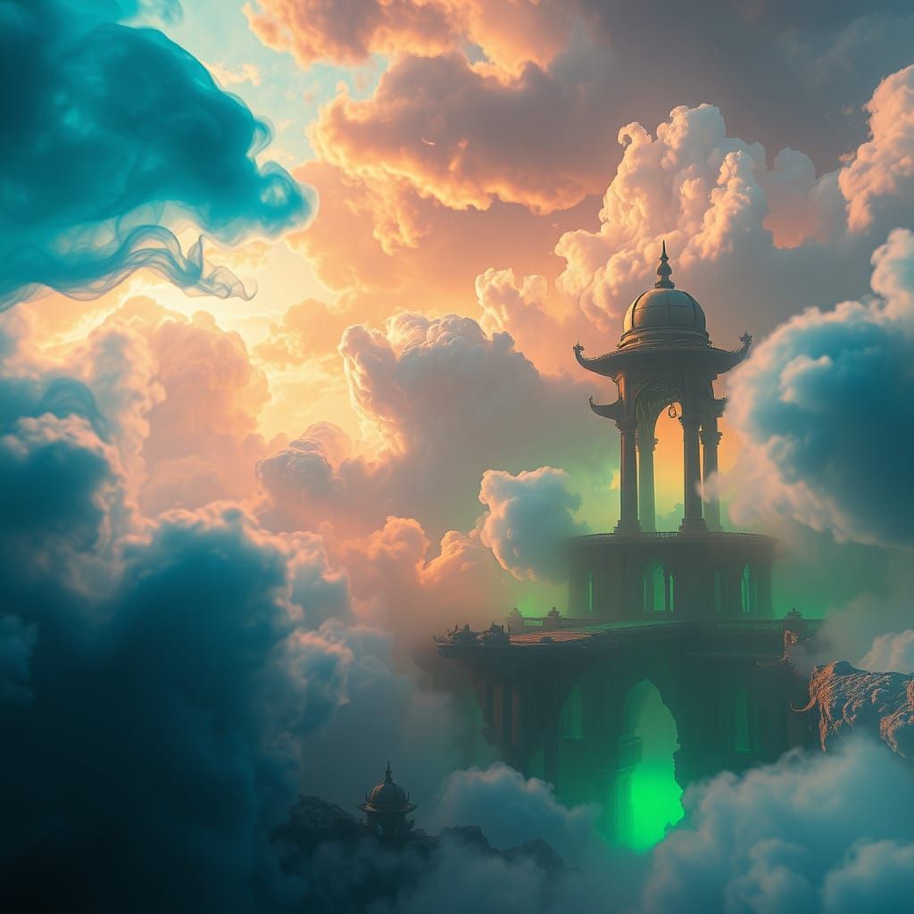 Surreal Dreamscapes with Iridescent Mist and Golden Light