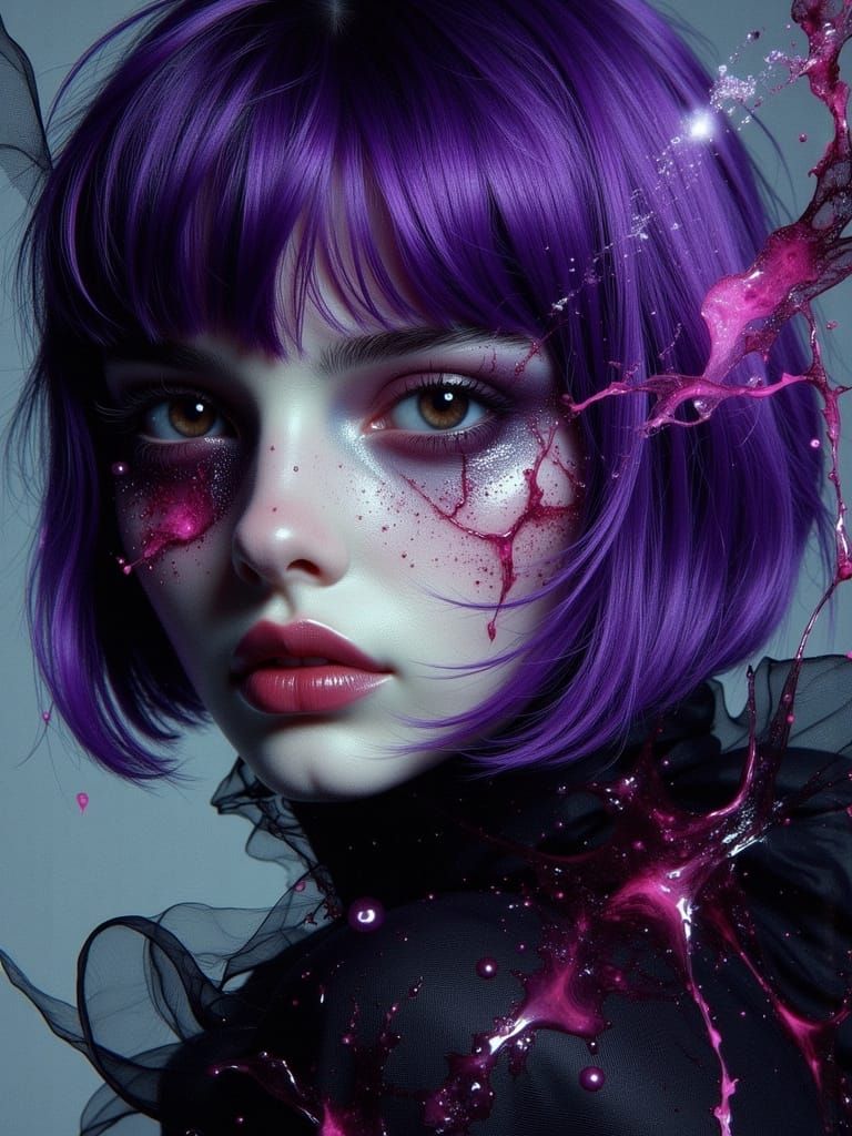 Gothic Despaircore Portrait of Woman with Purple Hair