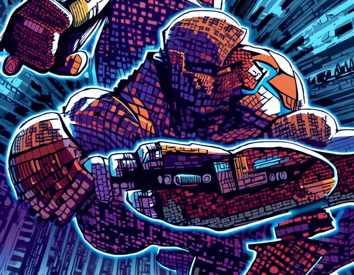 Saitama in a Ruined Cityscape - Vibrant Fantasy Art