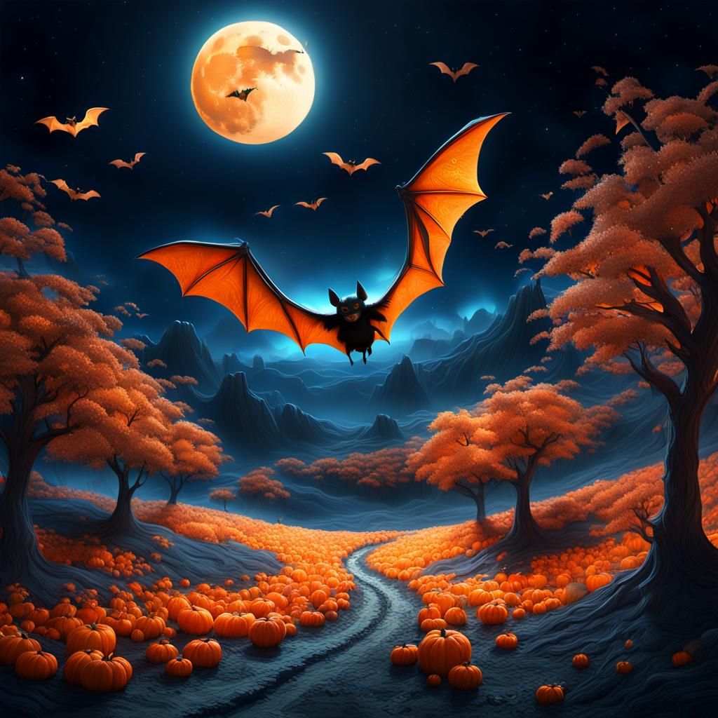 Harvest Moon and Bat: Fantastical Matte Painting