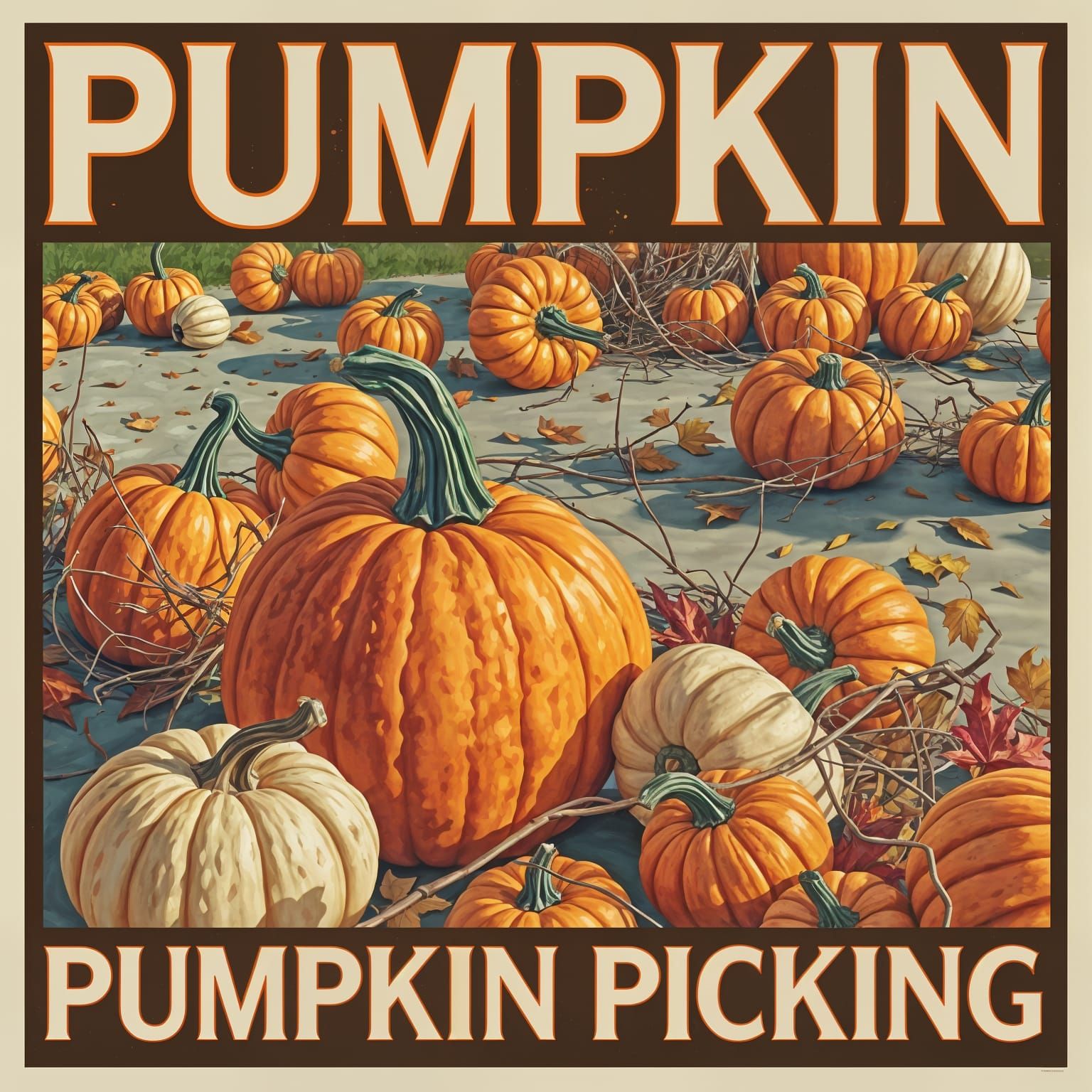 Stunning Vintage Pumpkin Picking Poster in Fall Colors